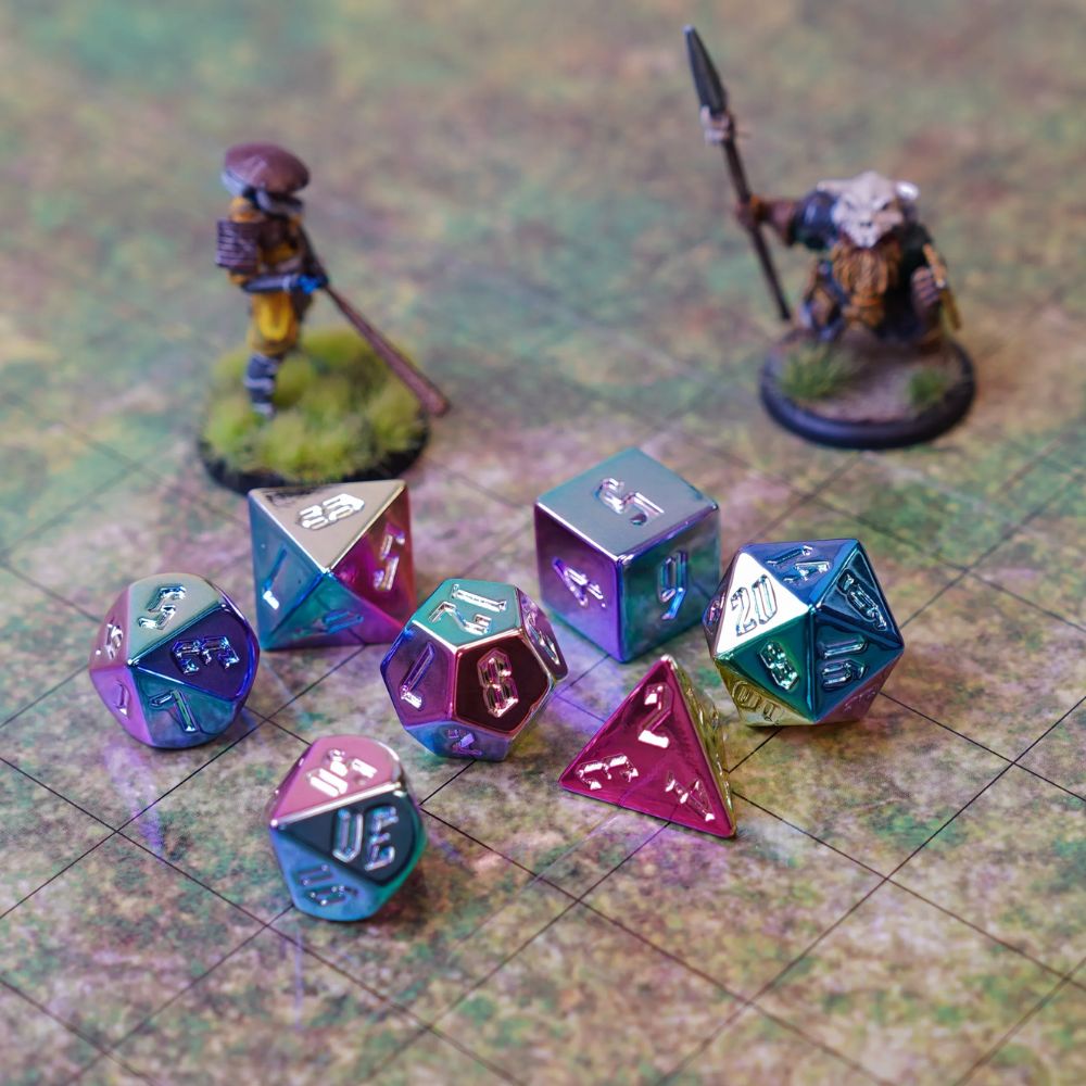 FanRoll: 7CT Aluminum Plated Rainbow Aegis Polyhedral Dice Set image 2