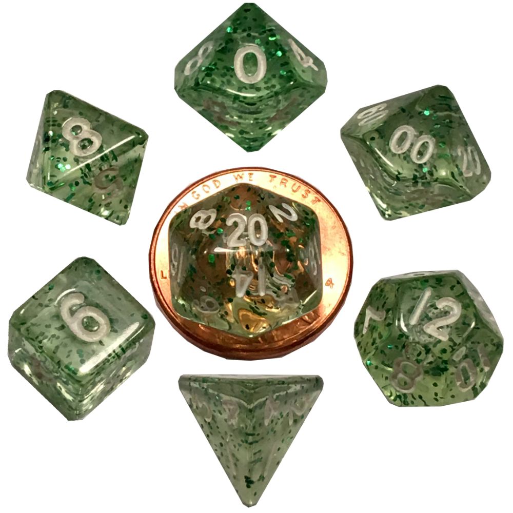 : 7CT 10mm Mini Ethereal Green Polyhedral Dice Set : FanRoll image 0