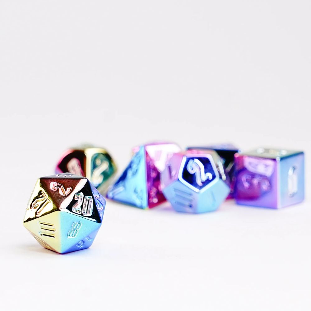 FanRoll: 7CT Aluminum Plated Rainbow Aegis Polyhedral Dice Set image 0