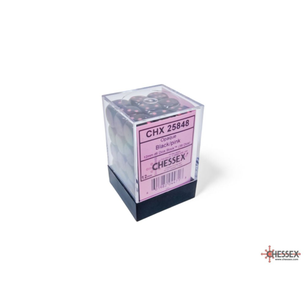 Opaque Black/pink 12mm d6 Dice Block (36 dice) / #CHX25848 image 2