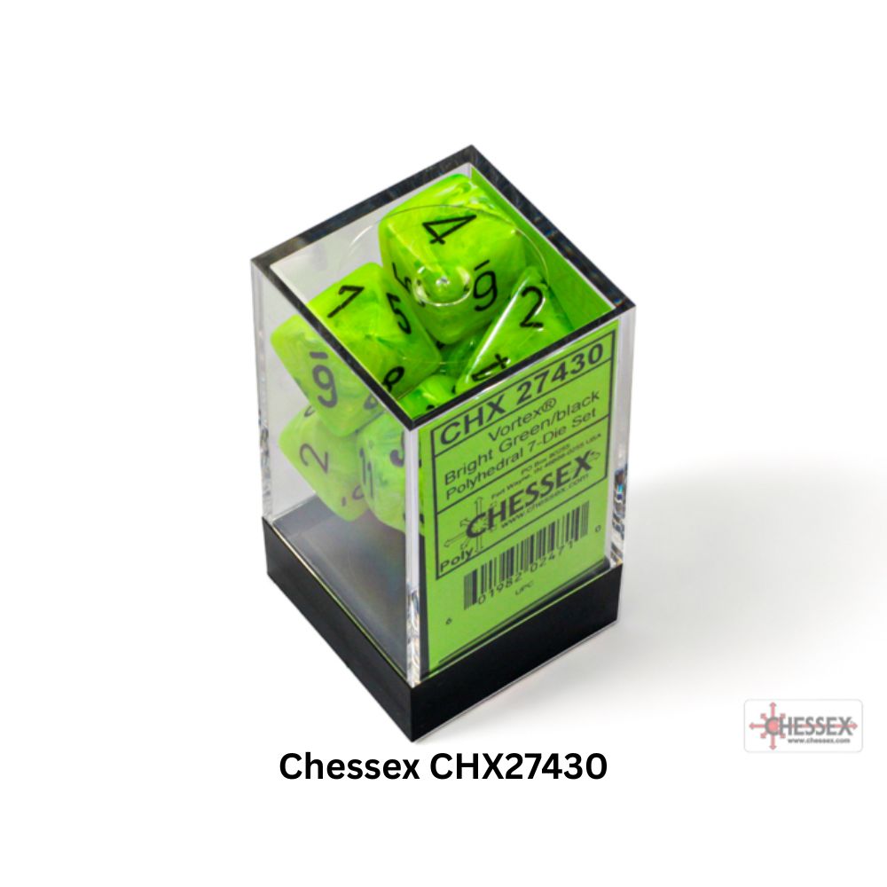 Vortex Bright Green/black Polyhedral 7-Dice Set CHX27430