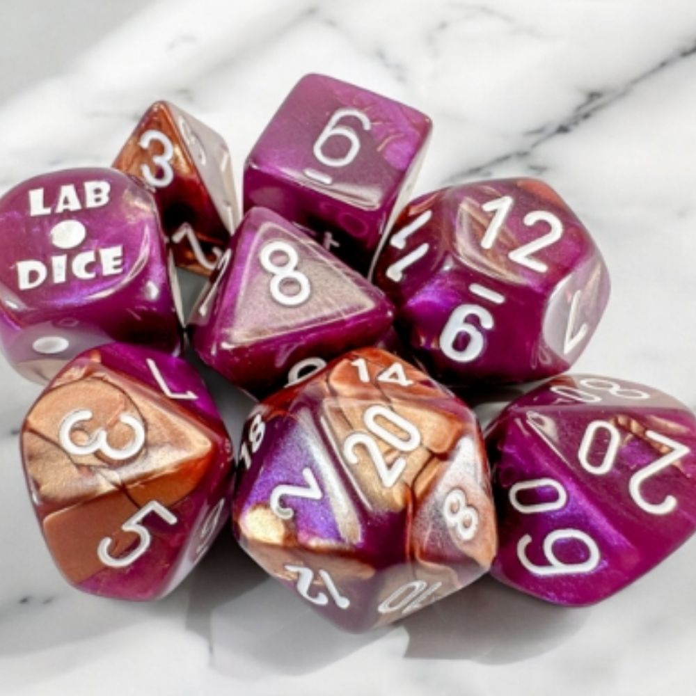 Chessex Lab Dice 9 Gemini Copper Purple/White 7-Die Set /#CHX30071
