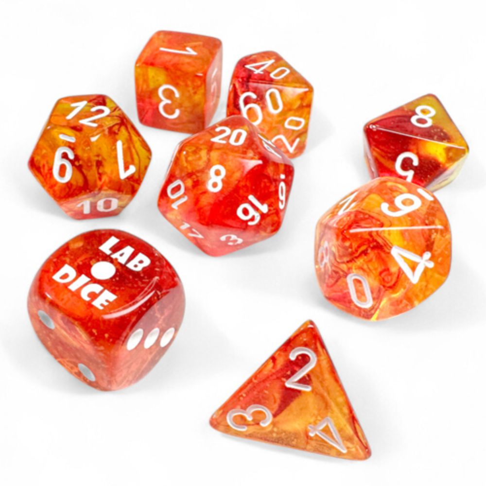 Chessex Lab Dice 9 Nebula Molten/White 7-Die Set Set / CHX30073