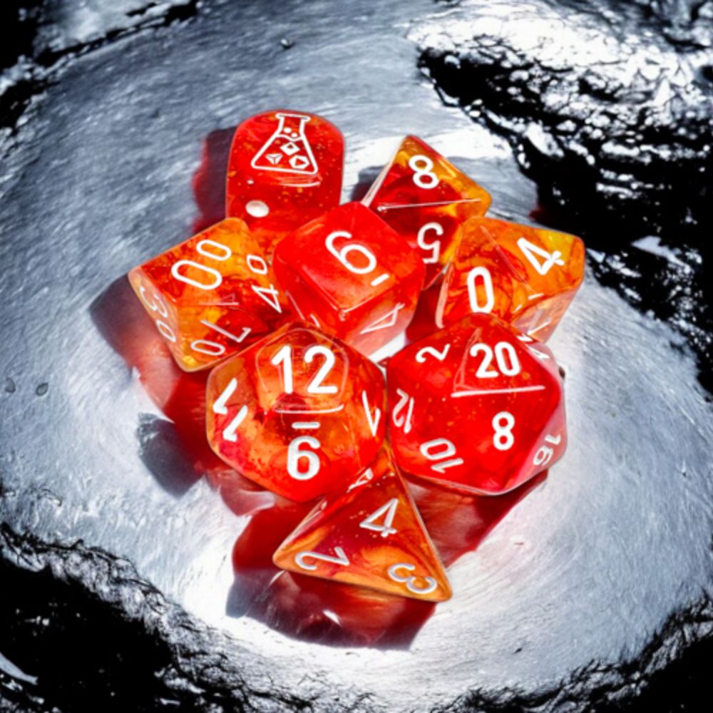 Chessex Lab Dice 9 Nebula Molten/White 7-Die Set Set / CHX30073