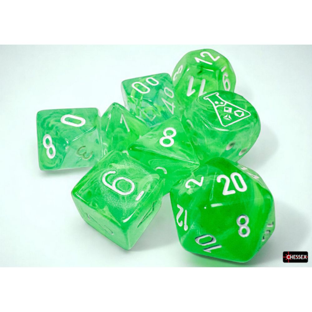 Chessex Lab Dice 9 Nebula Gelatinous/White 7-Die Set Set / CHX30074