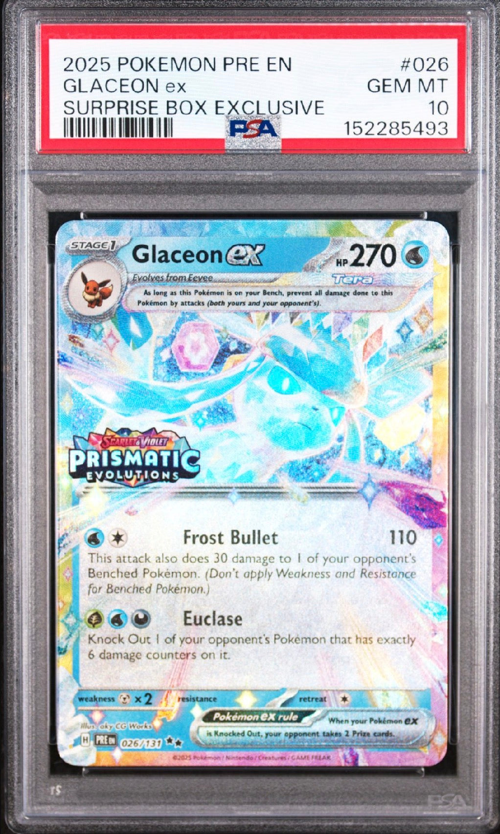 Prismatic Evolutions #026 Glaceon ex Surprise Box Exclusive PSA 10
