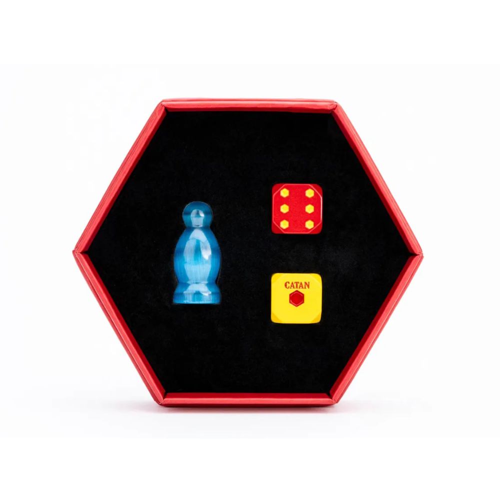 FanRoll: 3CT CATAN Premium Metal Cat's Eye Aquamarine Robber Dice Set #FRD11104 image 2