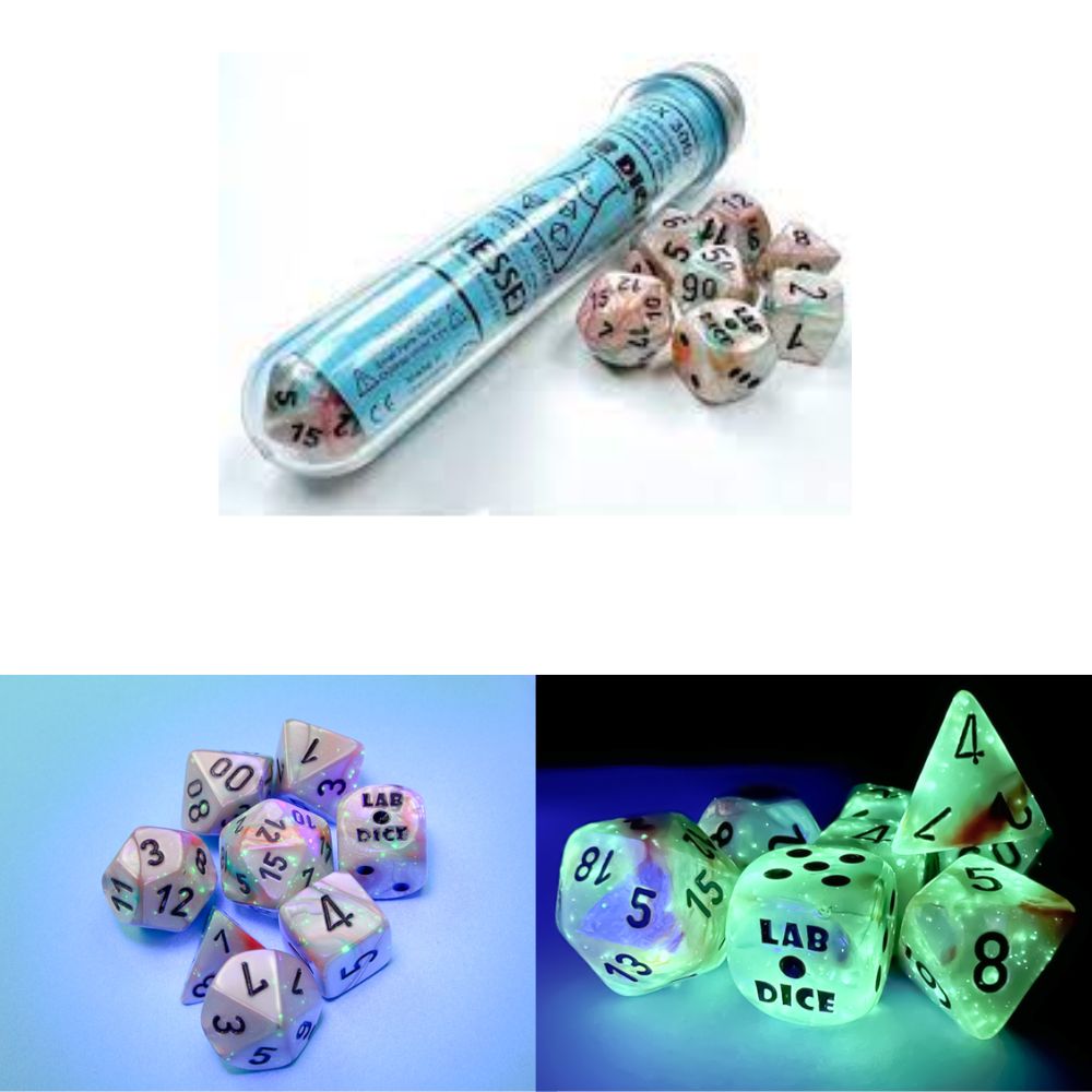 Lustrous Sea Shell/Black Luminary Polyhedral 7-Dice Set (with bonus die) /#30056 image 0