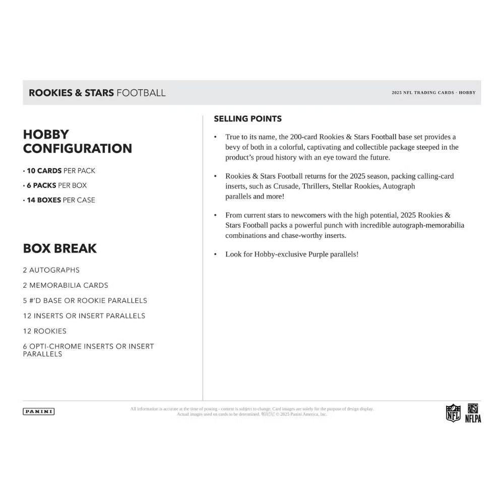2025 Panini Rookies & Stars Football Hobby Boxes