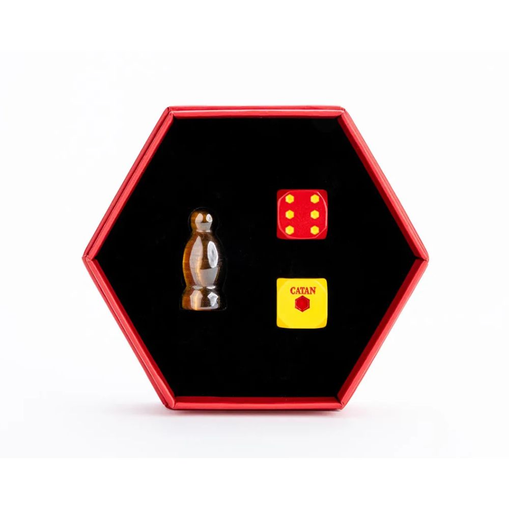 FanRoll: 3CT CATAN Premium Metal Tiger's Eye Robber Dice Set #FRD11103 image 1