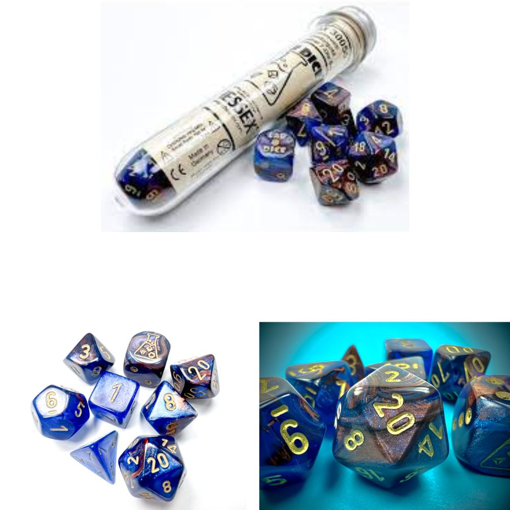 Lustrous Azurite/gold Polyhedral 7-Dice Set (with bonus die) / #CHX30055 image 0