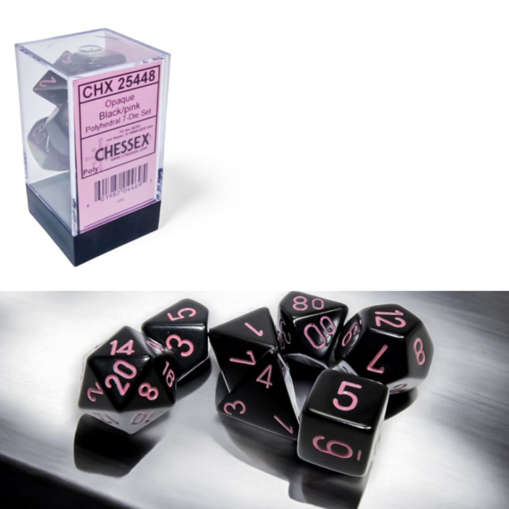 Opaque Black/pink Polyhedral 7-Dice Set / CHX25448 image 0