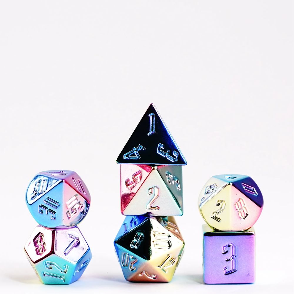 FanRoll: 7CT Aluminum Plated Rainbow Aegis Polyhedral Dice Set image 1