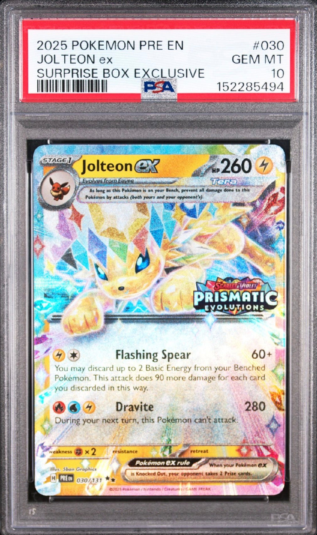 Prismatic Evolutions #30 Jolteon Surprise Box Exclusive PSA 10