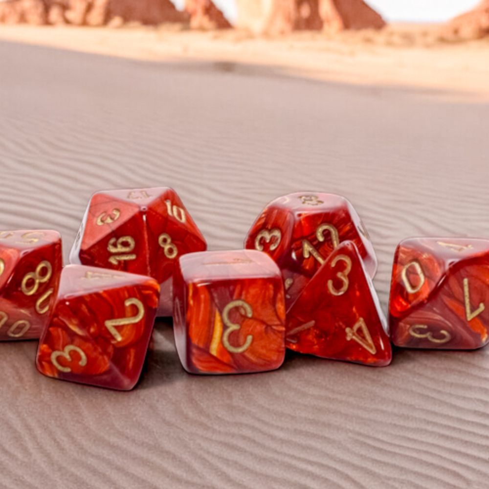 Chessex Mega-Hedral Scarab Scarlet/Gold 7-Die Set / CHX22414