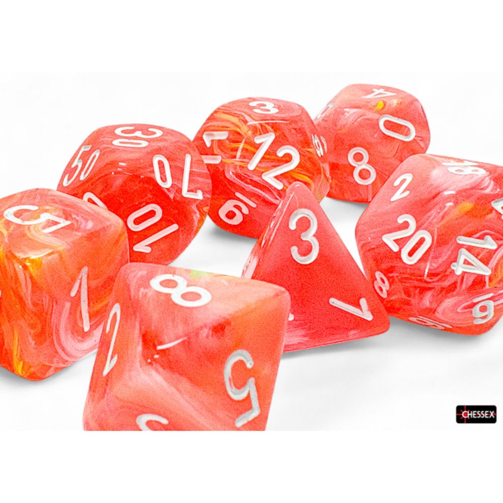 Chessex Mega-Hedral Festive Dahlia/White 7-Piece Set /CHX22553