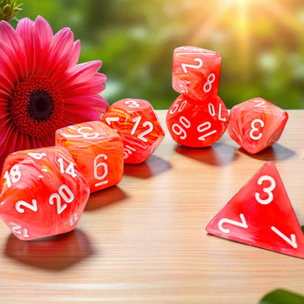 Chessex Mega-Hedral Festive Dahlia/White 7-Piece Set /CHX22553