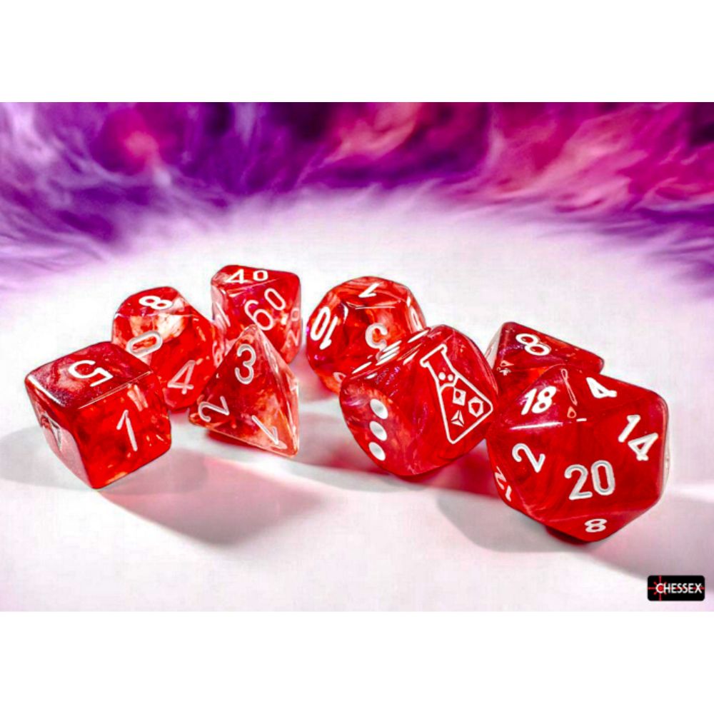 Chessex Lab Dice 9 Borealis Passion/White 7-Die Set / #CHX30070