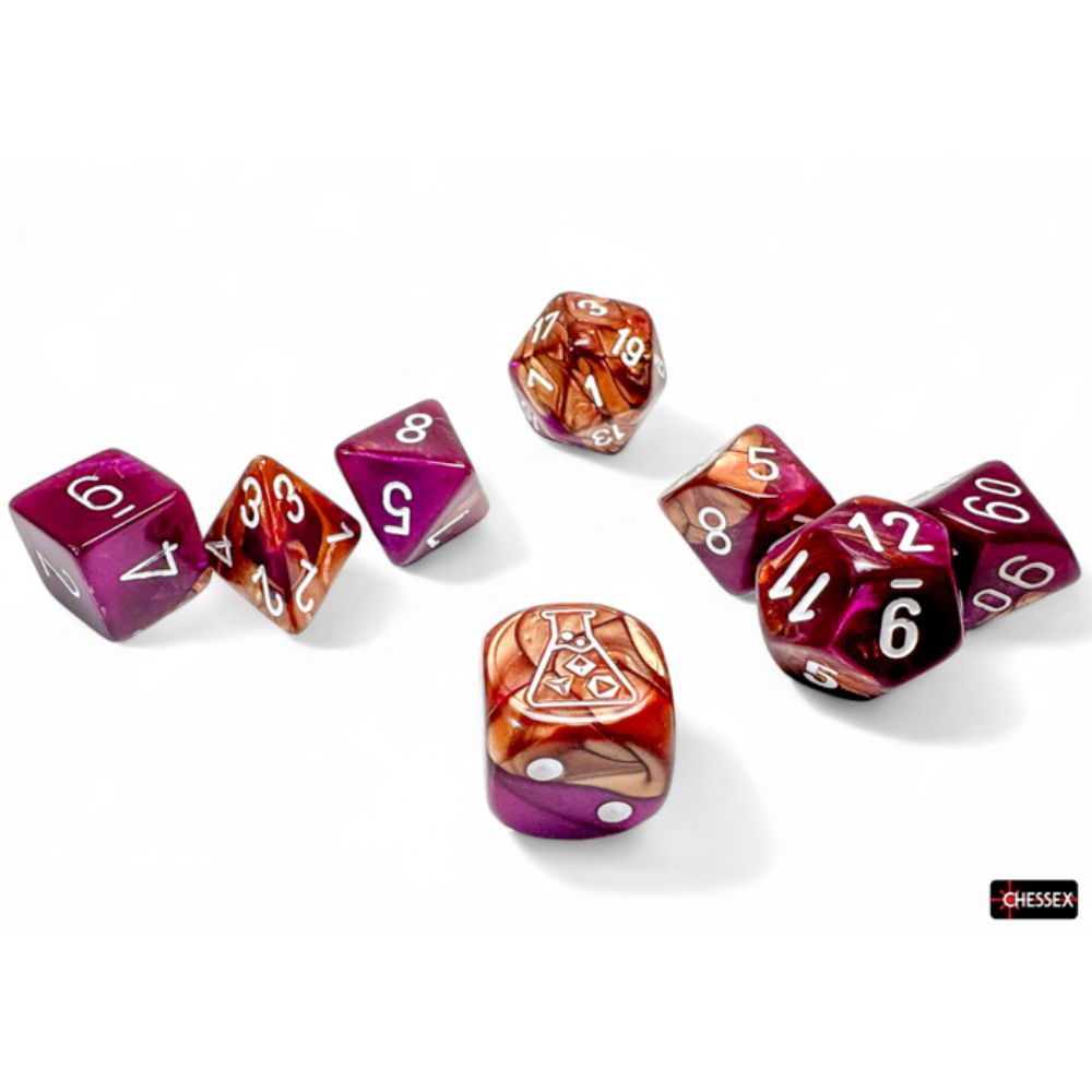 Chessex Lab Dice 9 Gemini Copper Purple/White 7-Die Set /#CHX30071