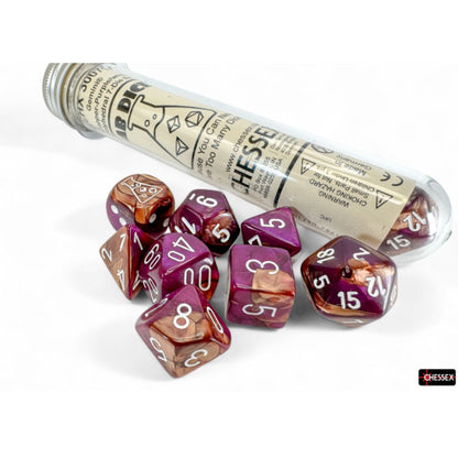 Chessex Lab Dice 9 Gemini Copper Purple/White 7-Die Set /#CHX30071