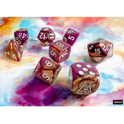 Chessex Lab Dice 9 Gemini Copper Purple/White 7-Die Set /#CHX30071