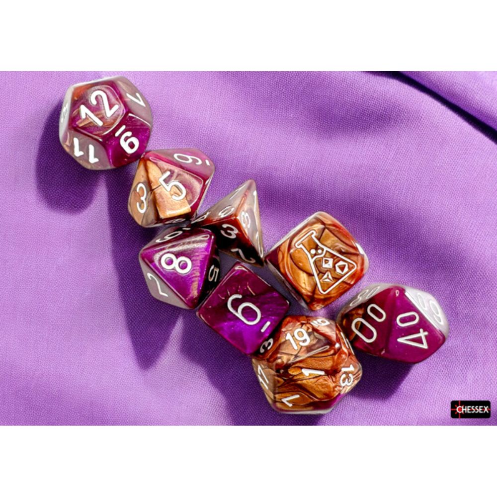 Chessex Lab Dice 9 Gemini Copper Purple/White 7-Die Set /#CHX30071