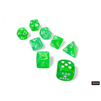 Chessex Lab Dice 9 Nebula Gelatinous/White 7-Die Set Set / CHX30074