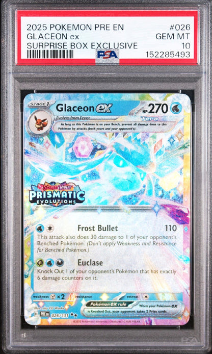 Prismatic Evolutions #026 Glaceon ex Surprise Box Exclusive PSA 10