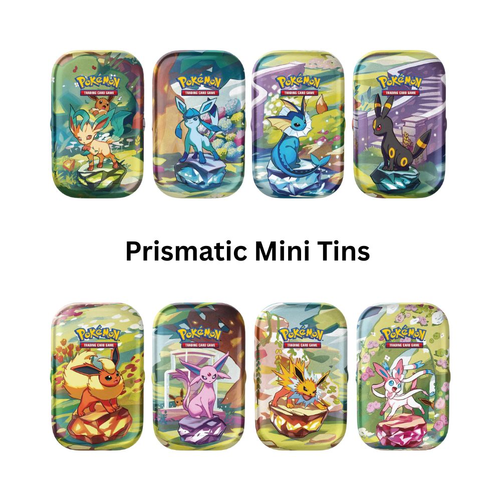 Prismatic Evolutions Mini Tin Display  (Sealed Display of 8 Tins)