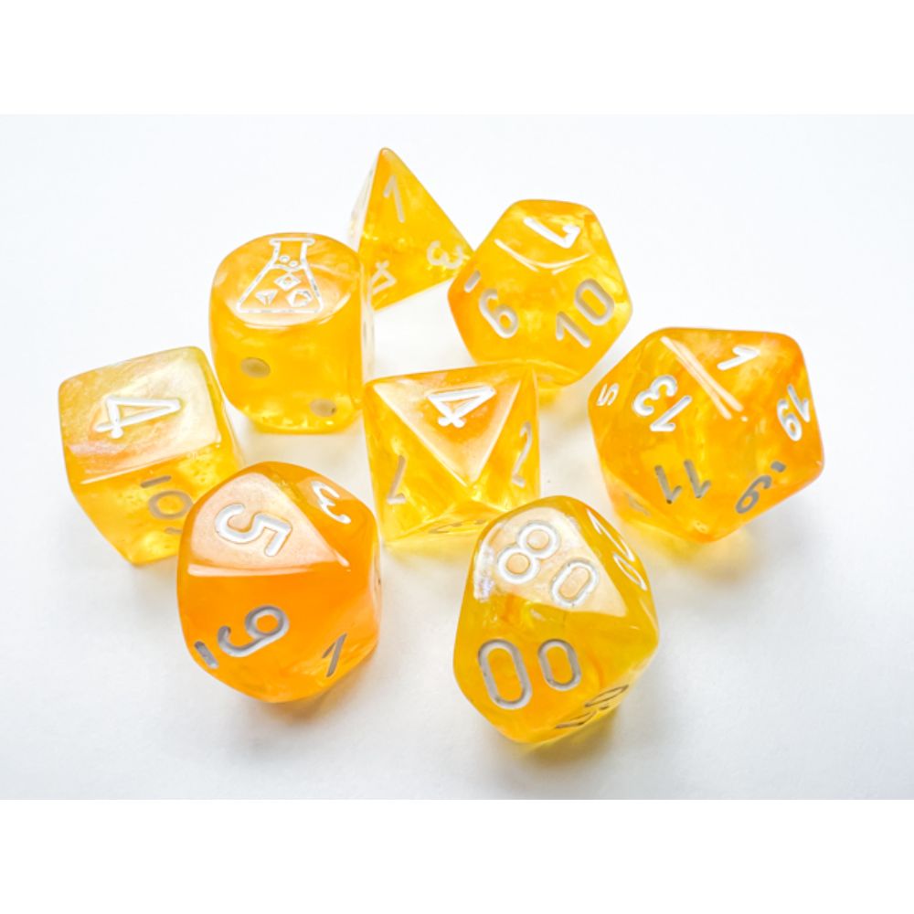 Borealis Canary/white Luminary Polyhedral 7-Dice Set (with bonus die) /CHX30053 image 2
