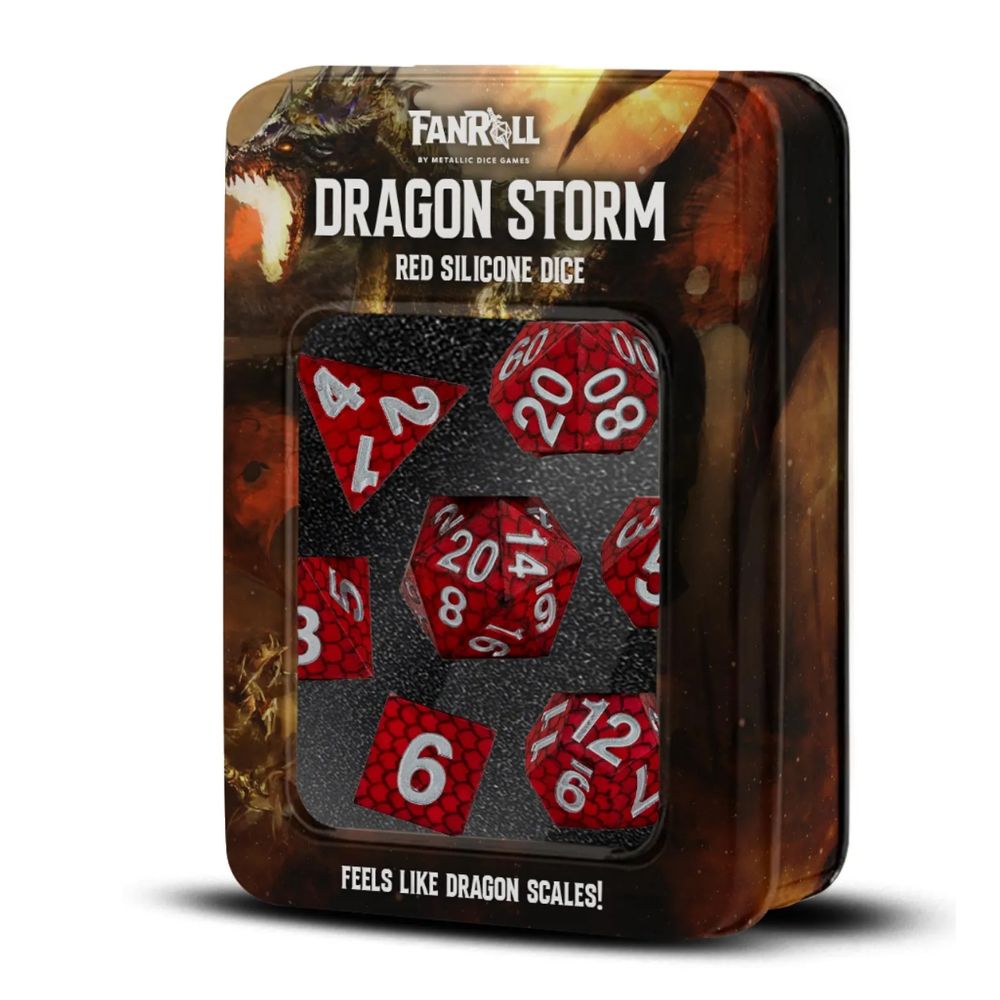 FanRoll: 7CT Dragon Storm Silicone - Red Dragon Scales Polyhedral Dice Set image 0